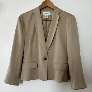 Calvin Klein single-button silk blazer size 4. Taupe, Champagne, Greige, Tan